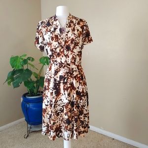 Nanette Lepore-Midi Belted Brown Cow Print Dress